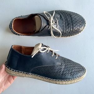 AIR FLEX Dark Blue Perforated Leather Espadrille Lace Up Sneaker Oxford Casual